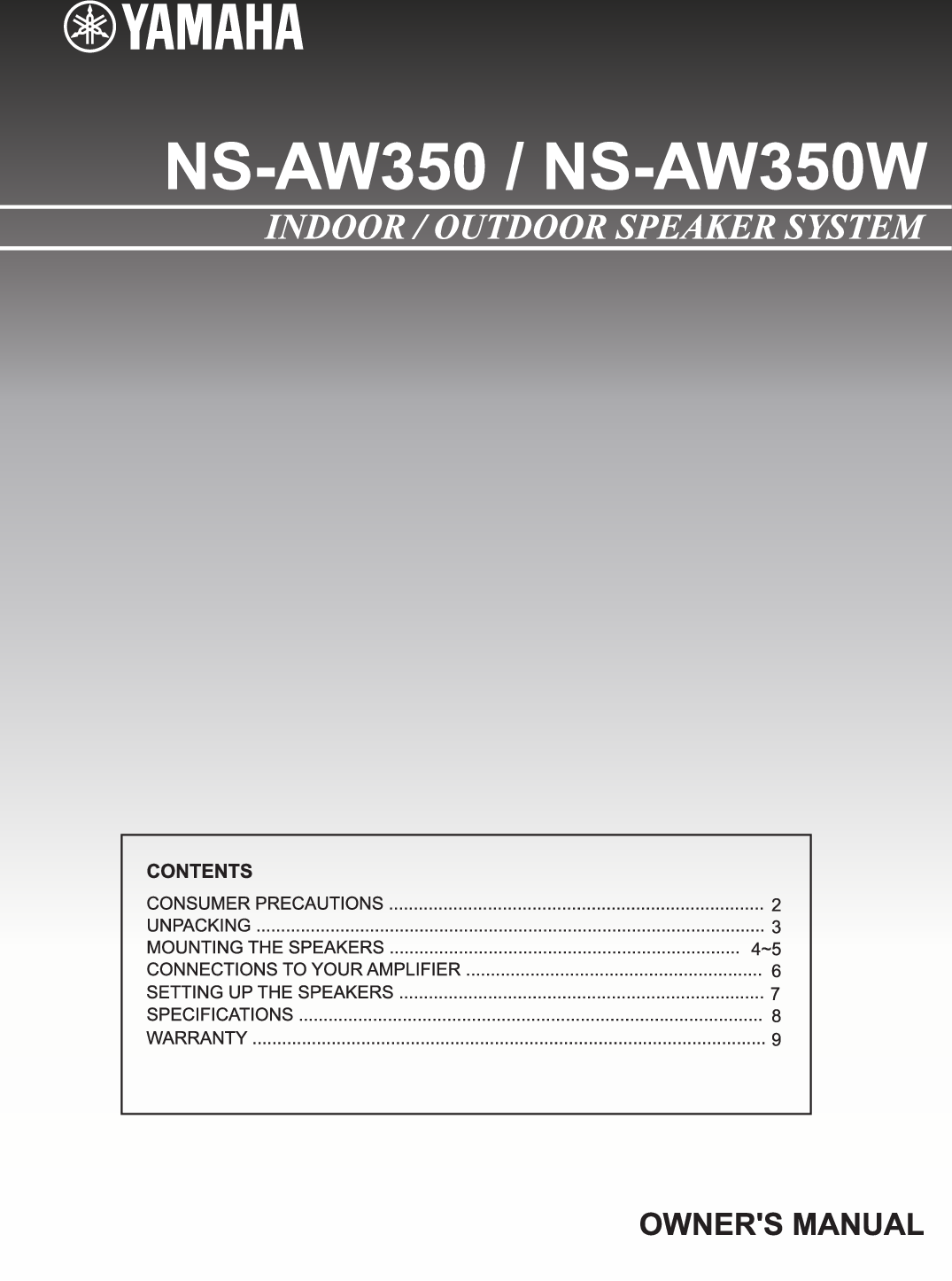 Page 2 of 12 - Yamaha NS-AW350_English Manual_200629 NS-AW350 Owner's Manual Owners-Manual-NS-AW350 USA