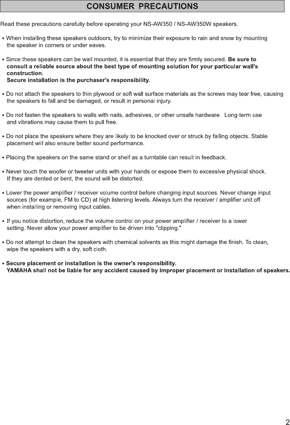 Page 3 of 12 - Yamaha NS-AW350_English Manual_200629 NS-AW350 Owner's Manual Owners-Manual-NS-AW350 USA