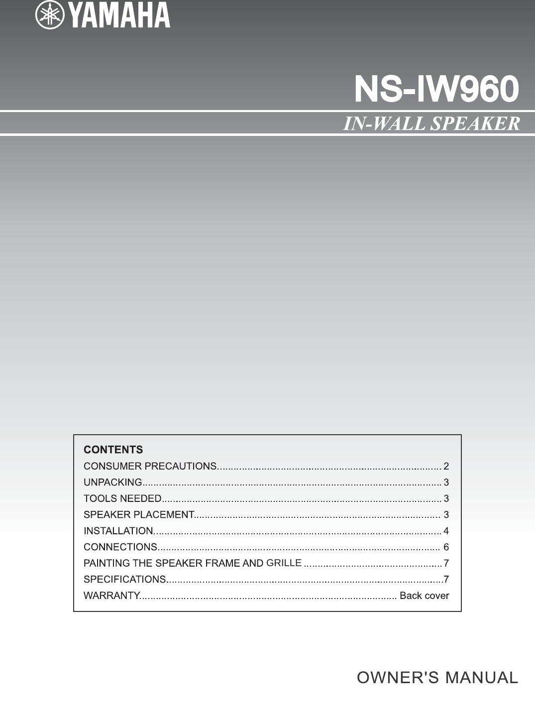 Page 1 of 8 - Yamaha NS-IW960_English Manual_P1-P8_200604 NS-IW960 Owner's Manual Owners-Manual-NS-IW960 USA