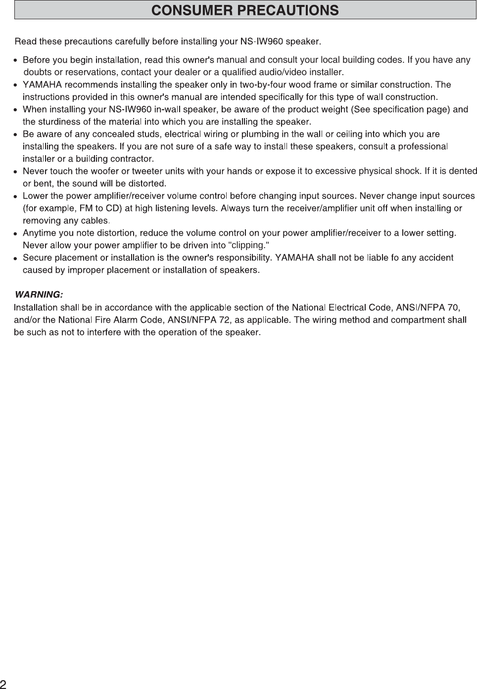 Page 2 of 8 - Yamaha NS-IW960_English Manual_P1-P8_200604 NS-IW960 Owner's Manual Owners-Manual-NS-IW960 USA