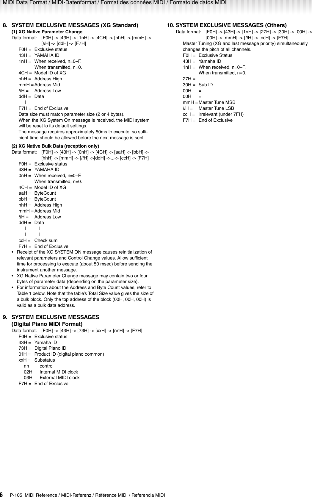 Page 6 of 8 - Yamaha P-105-Users-Manual P-105 MIDI Reference  Yamaha-p-105-users-manual