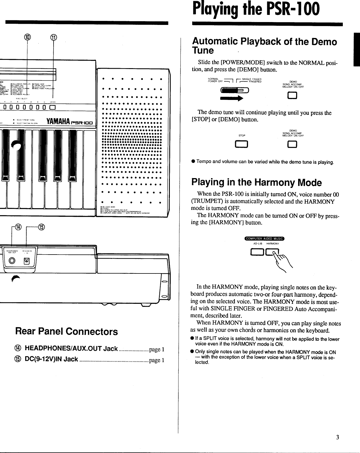 Page 5 of 10 - Yamaha  PSR-100 Owner's Manual PSR100E