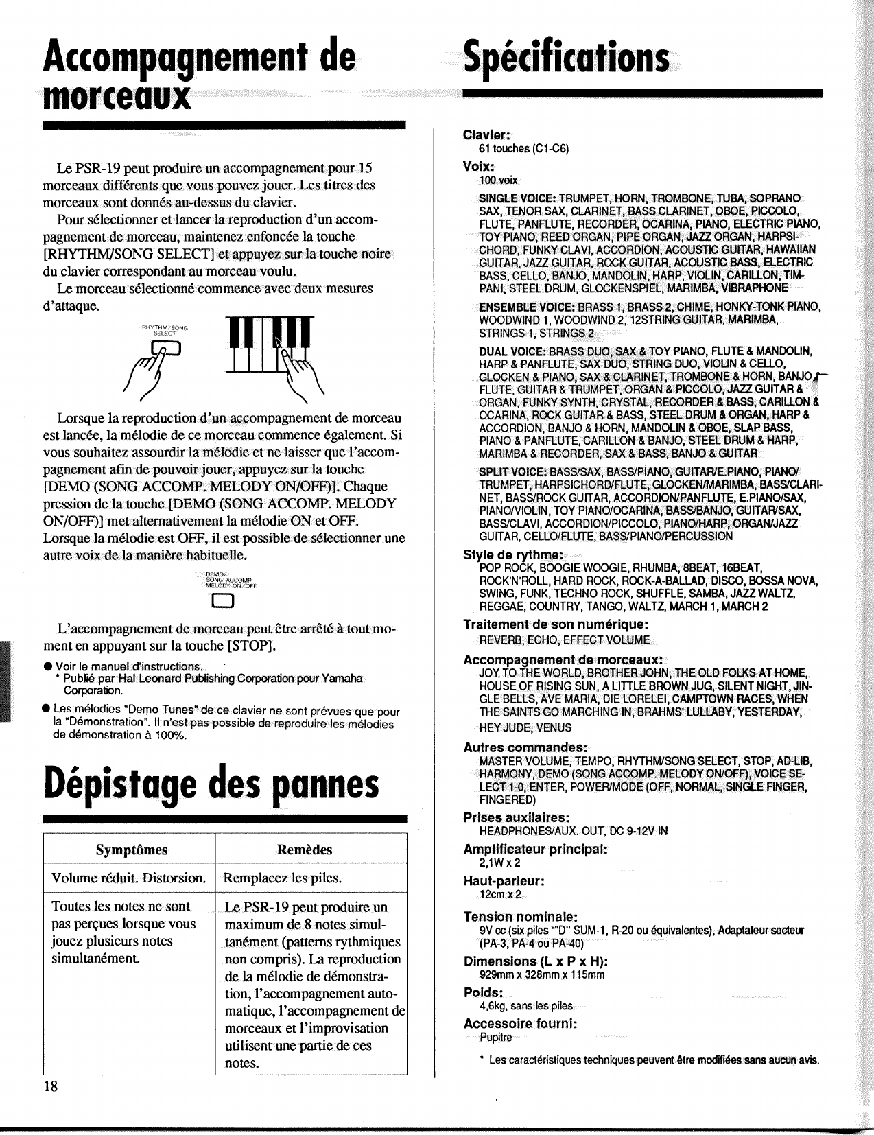 Page 8 of 11 - Yamaha PSR-19 E.G. Owner's Manual (Image) PSR19F