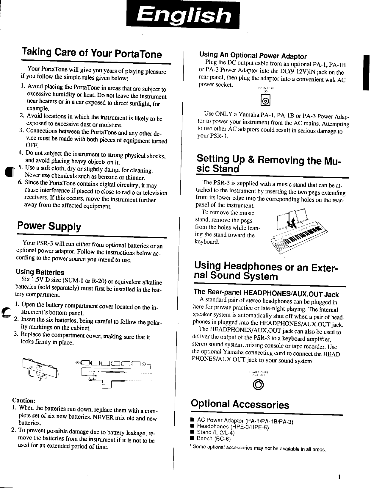 Page 3 of 10 - Yamaha  PSR-3 Owner's Manual (Image) PSR3E