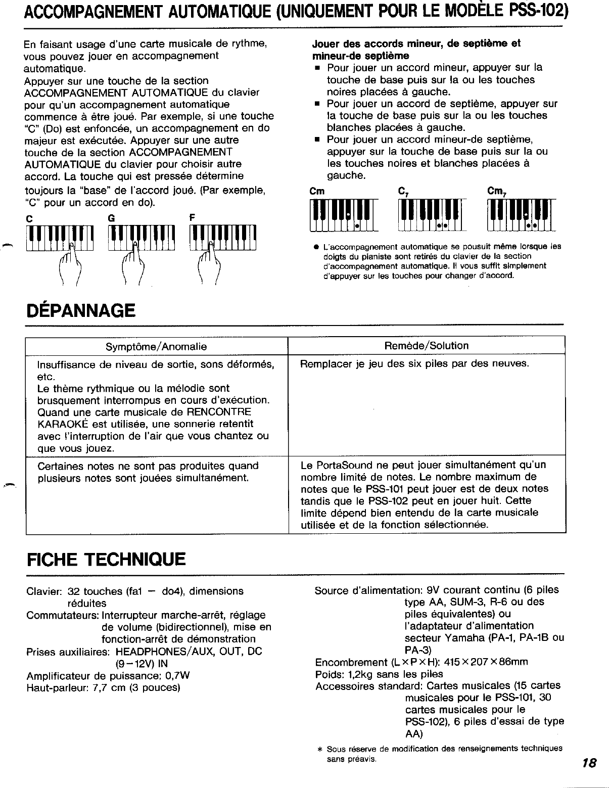 Page 7 of 11 - Yamaha  PSS-101/PSS-102 Owner's Manual (Image) PSS102F