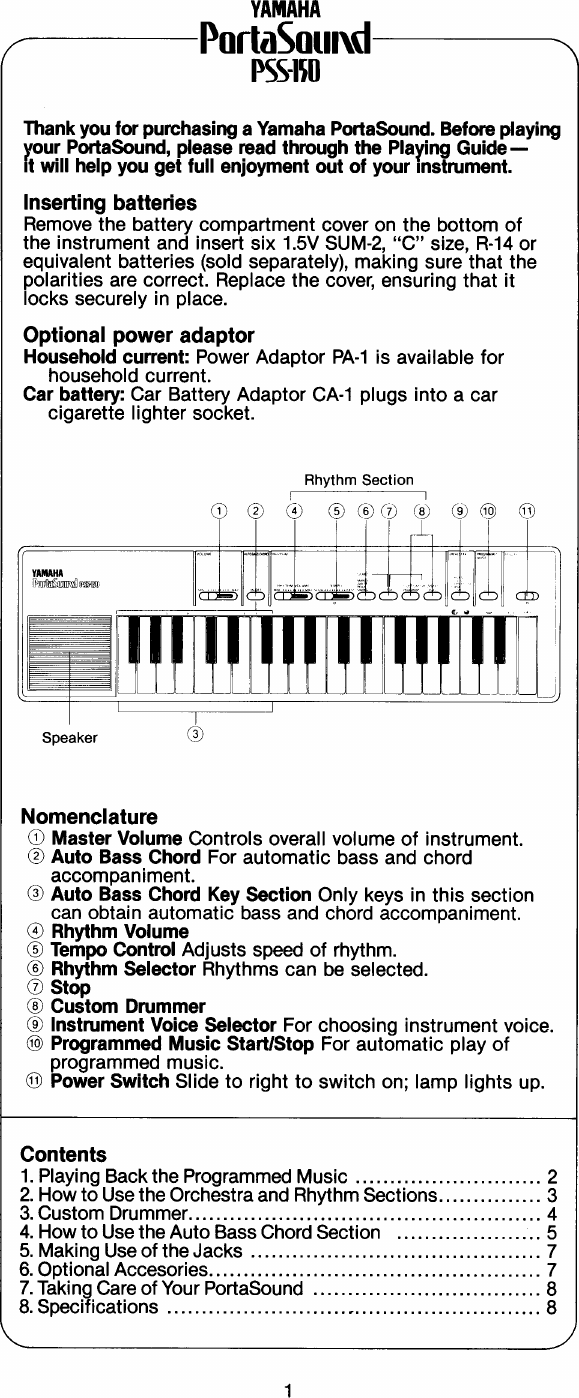 Page 2 of 11 - Yamaha  PSS-150 Owner's Manual PSS150E