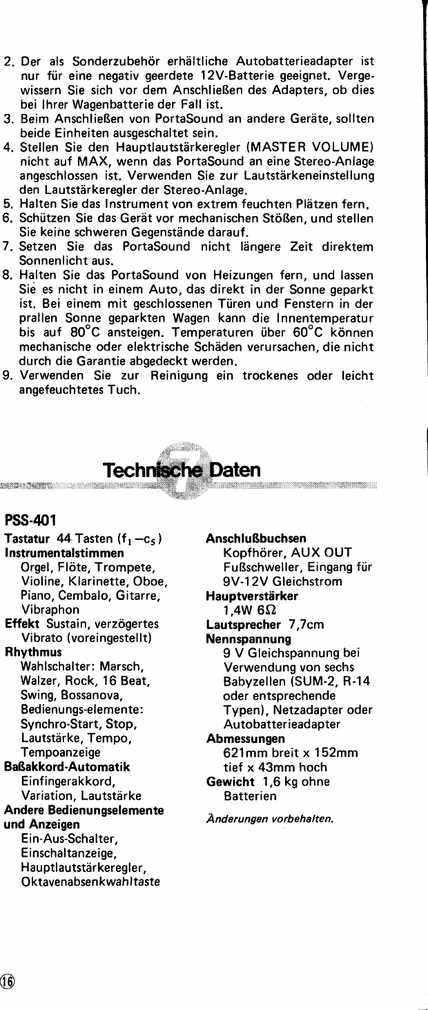 Page 9 of 10 - Yamaha  PSS-401 Owner's Manual PSS401G