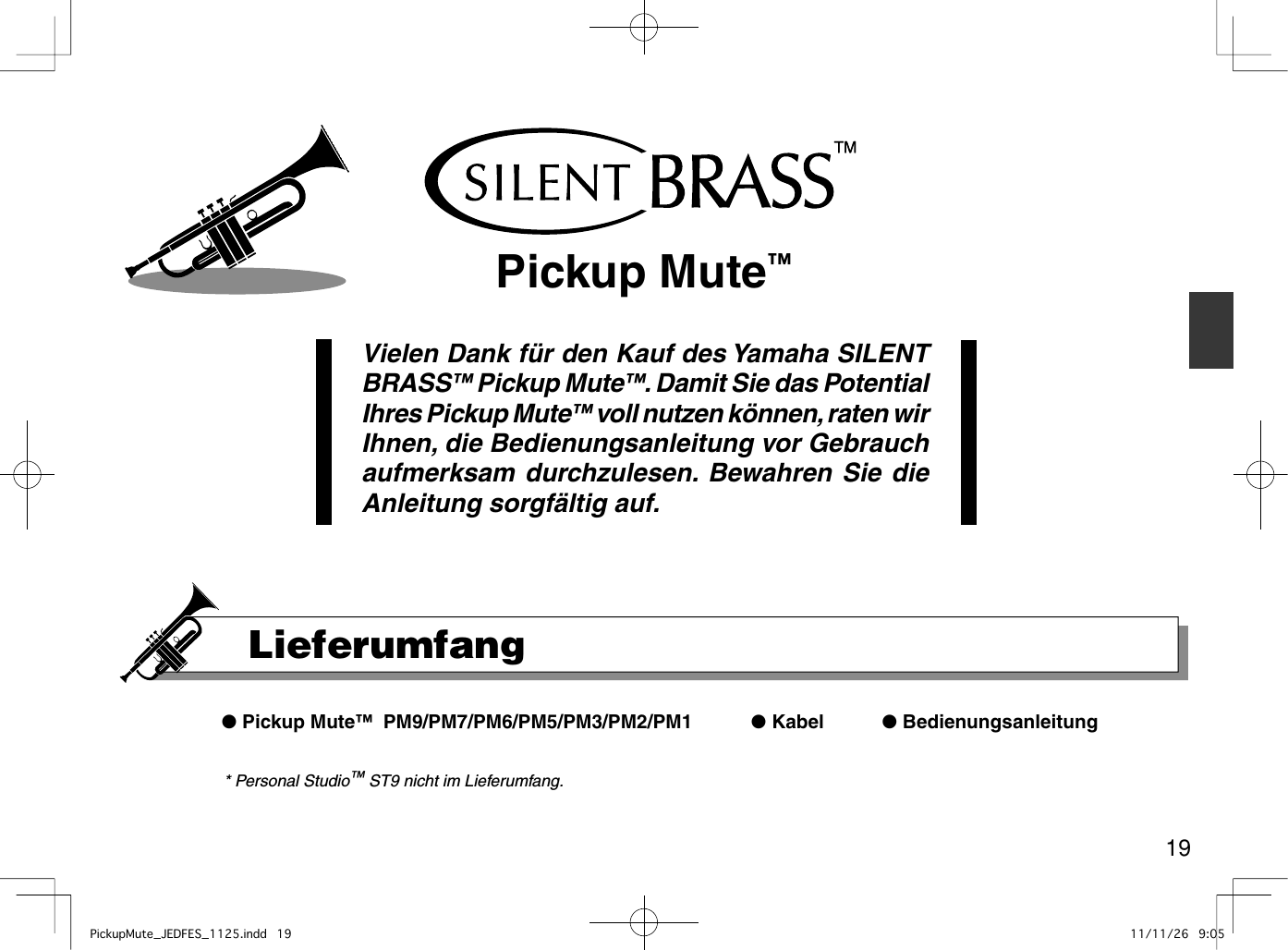 Page 2 of 9 - Yamaha  Pickup Mute™ PM Owner's Manual Mute DE