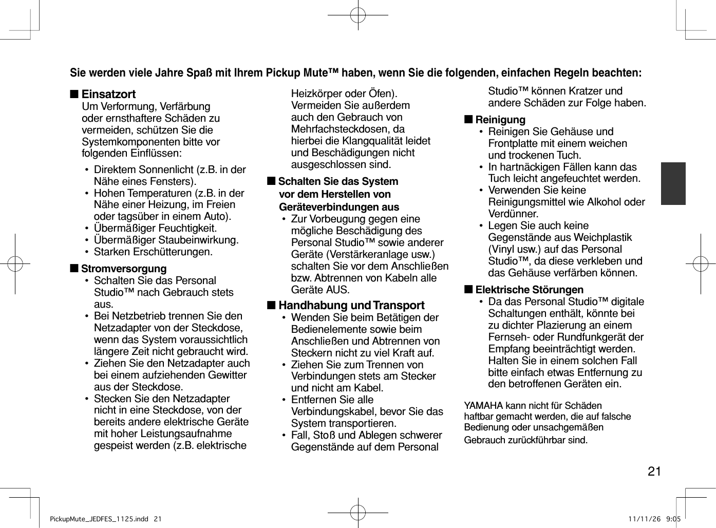 Page 4 of 9 - Yamaha  Pickup Mute™ PM Owner's Manual Mute DE