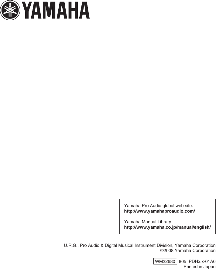 Page 10 of 10 - Yamaha Pw8-Users-Manual PW8 Owner's Manual  Yamaha-pw8-users-manual