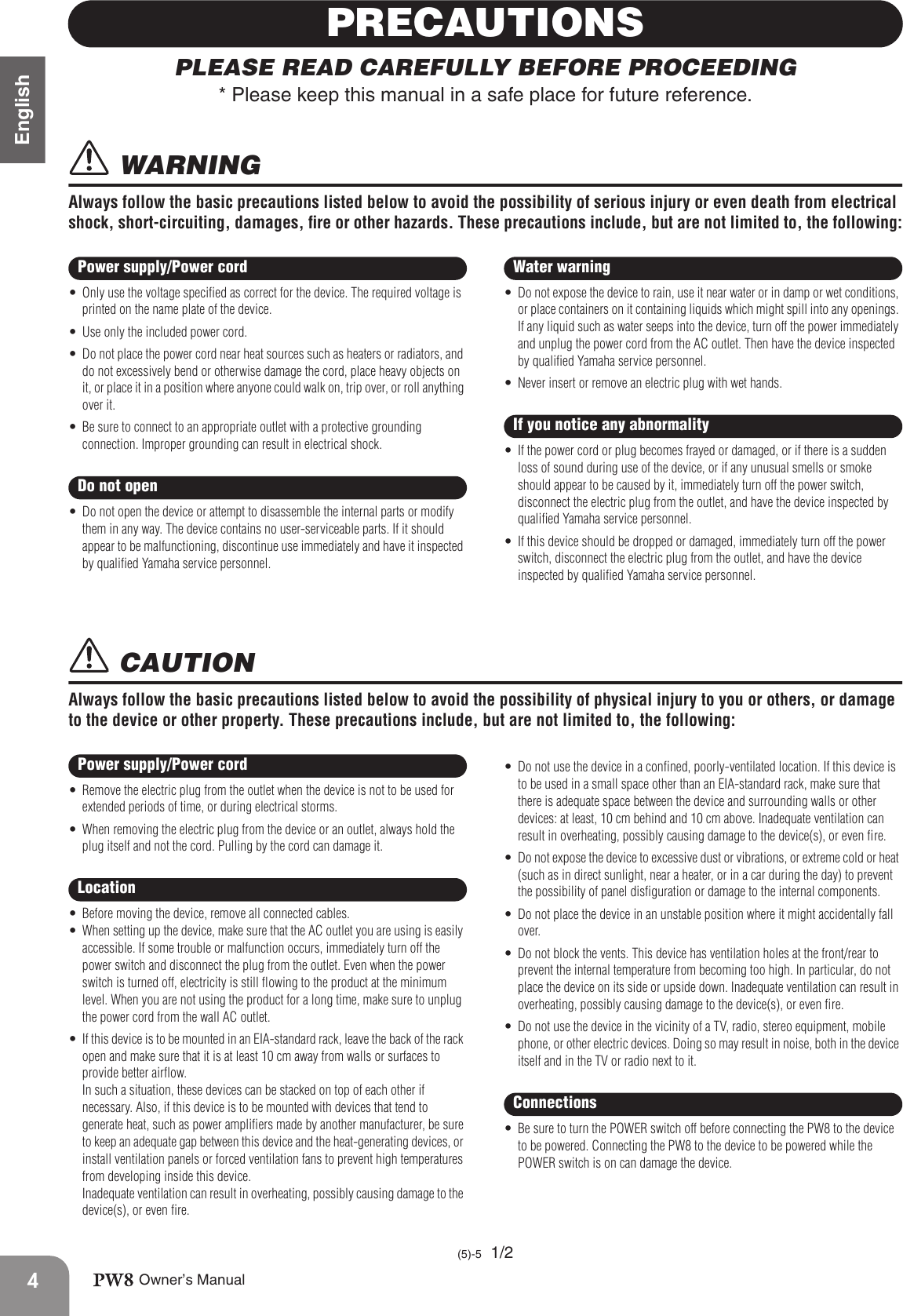 Page 4 of 10 - Yamaha Pw8-Users-Manual PW8 Owner's Manual  Yamaha-pw8-users-manual