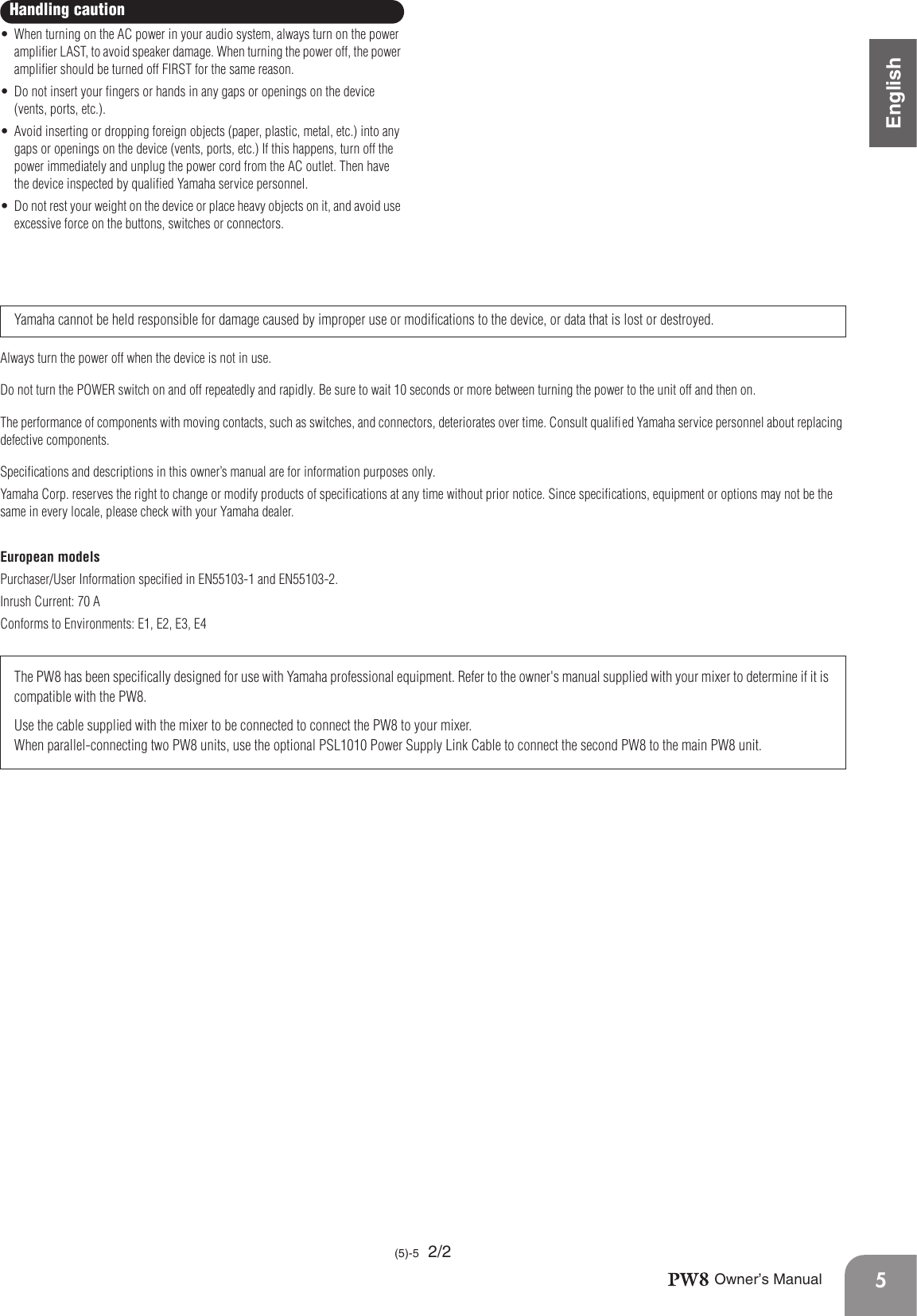 Page 5 of 10 - Yamaha Pw8-Users-Manual PW8 Owner's Manual  Yamaha-pw8-users-manual