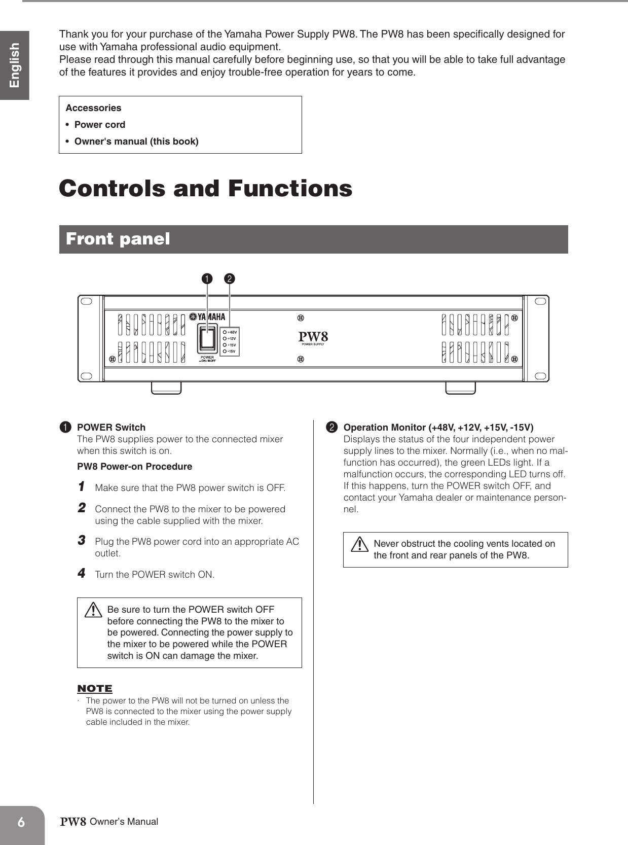 Page 6 of 10 - Yamaha Pw8-Users-Manual PW8 Owner's Manual  Yamaha-pw8-users-manual