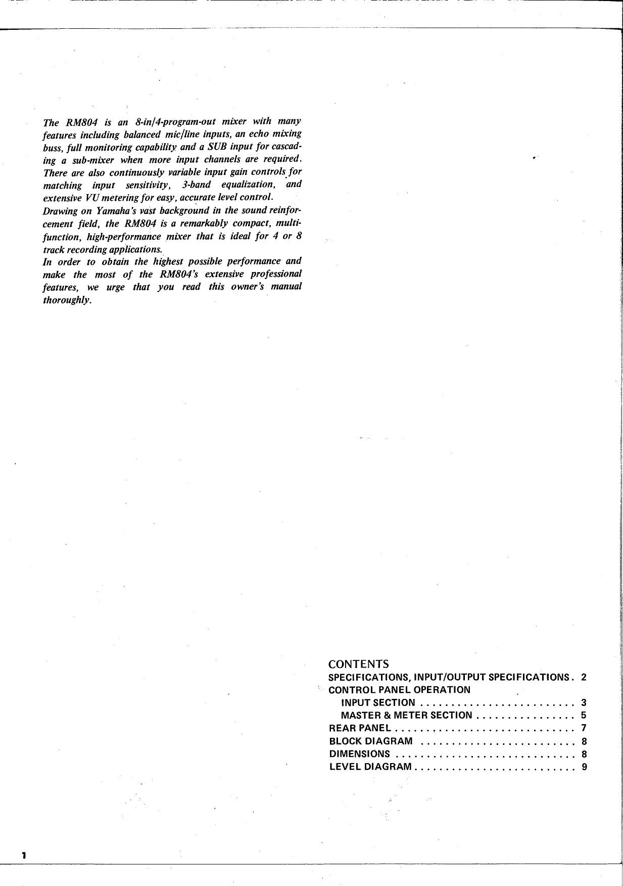 Page 2 of 12 - Yamaha  RM804 Owner's Manual (Image) RM804E