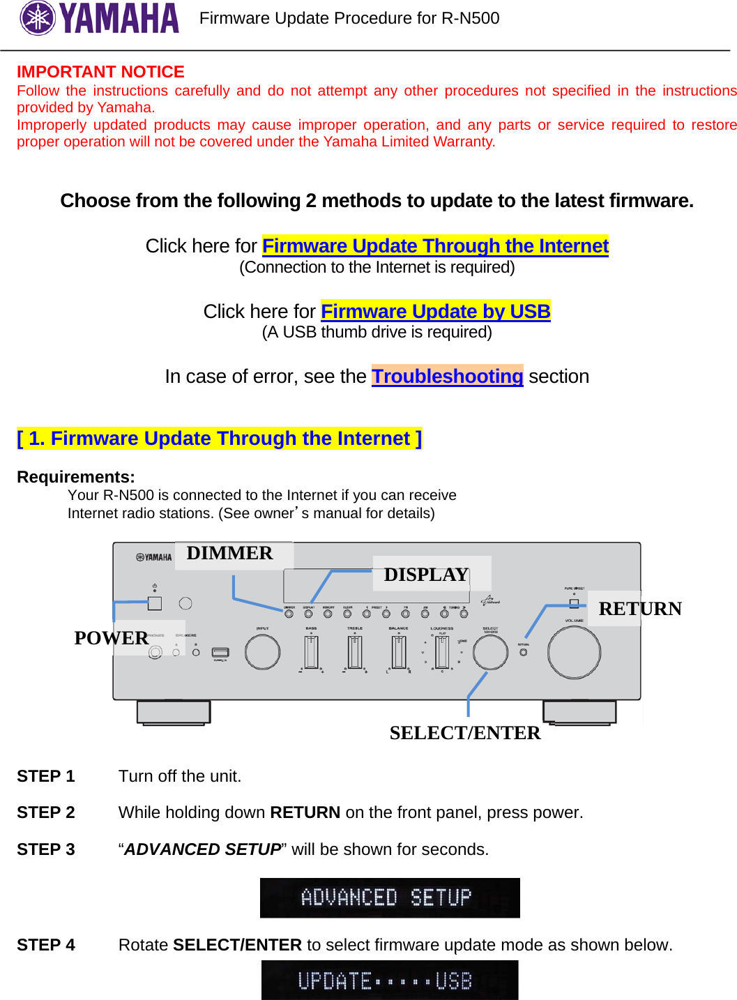 Page 1 of 4 - Yamaha - R-N500 Firmware Update Procedure_EN Procedure EN