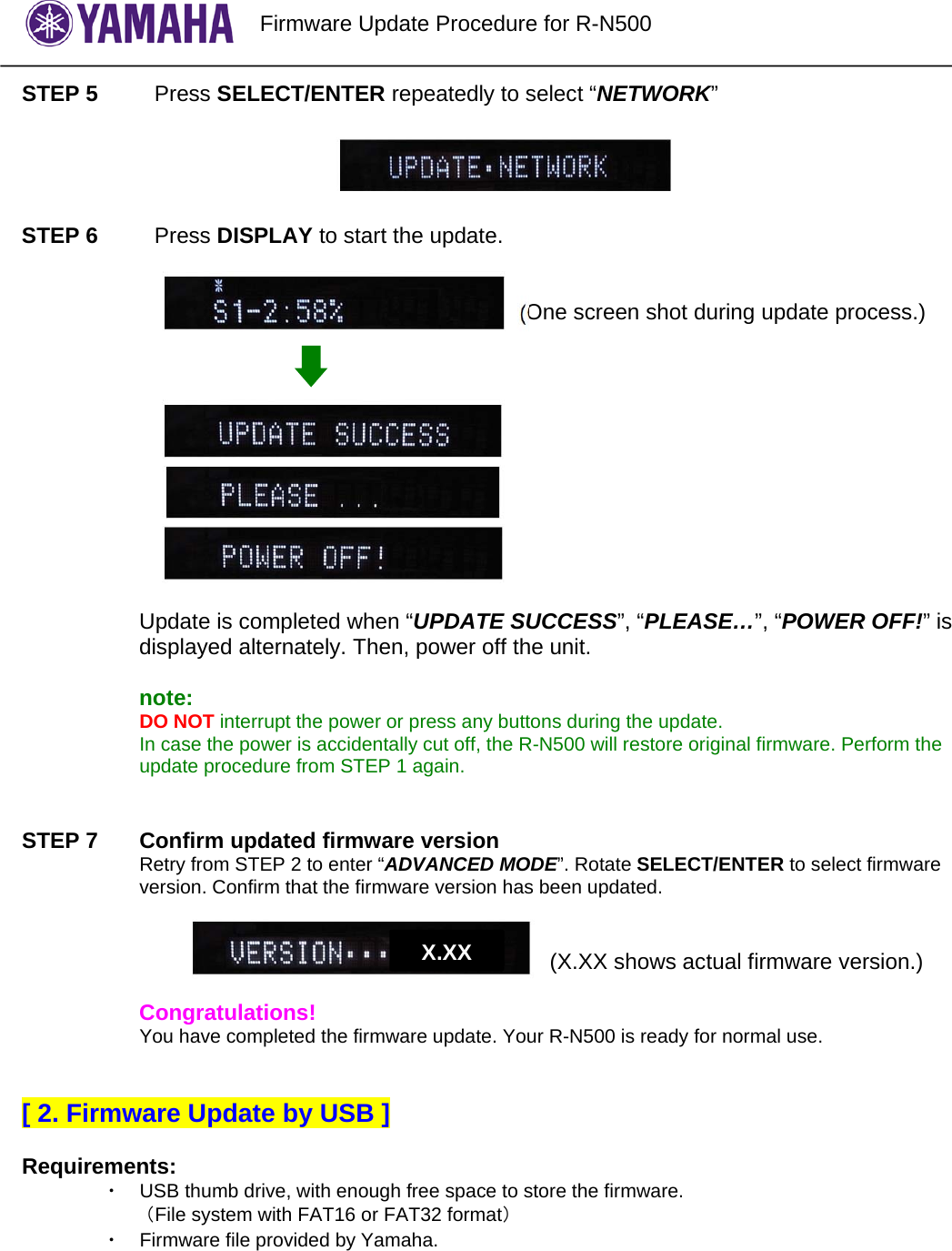 Page 2 of 4 - Yamaha - R-N500 Firmware Update Procedure_EN Procedure EN