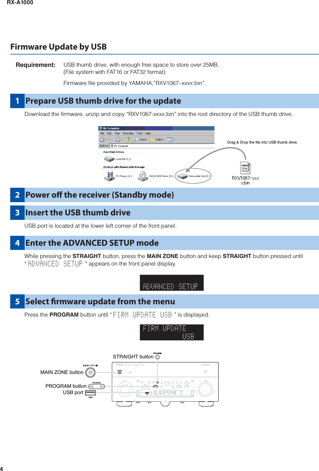 Page 4 of 6 - Yamaha FIRMWARE UPDATING PROCEDURE RX-A1000 Update Version 3.50_Installation_Manual RXA1000 Installation Manual