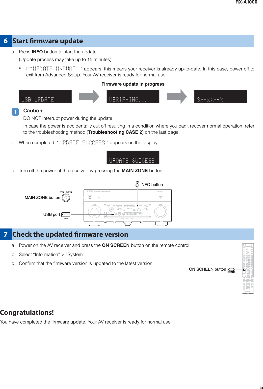 Page 5 of 6 - Yamaha FIRMWARE UPDATING PROCEDURE RX-A1000 Update Version 3.50_Installation_Manual RXA1000 Installation Manual