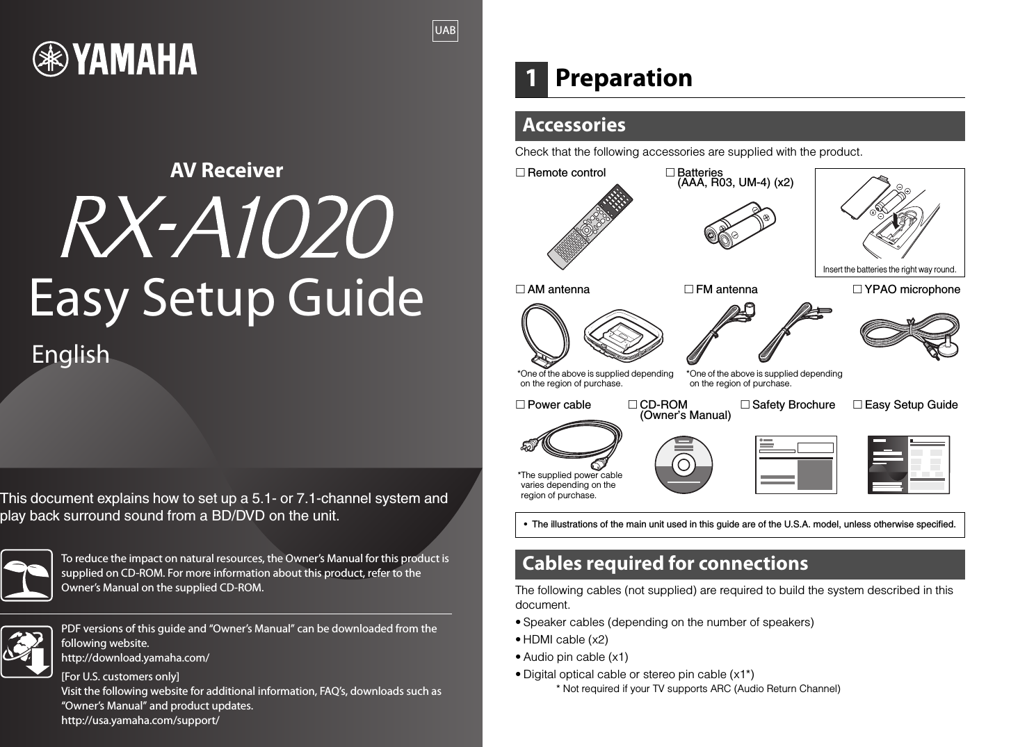 Yamaha RX A1020 Easy Setup Guide