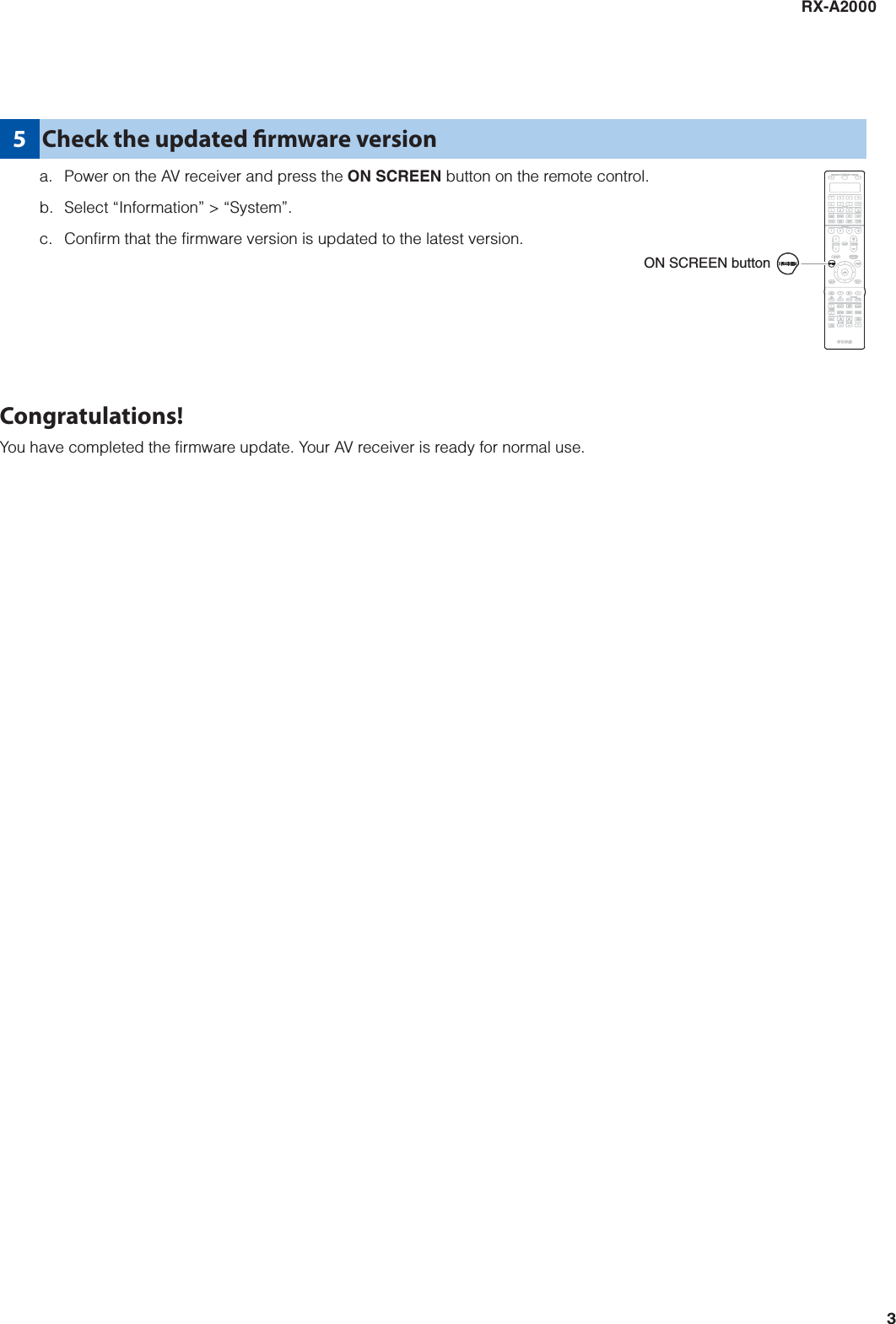 Page 3 of 6 - Yamaha FIRMWARE UPDATING PROCEDURE RX-A2000 Update Version 3.50_Installation_Manual RXA2000 Installation Manual