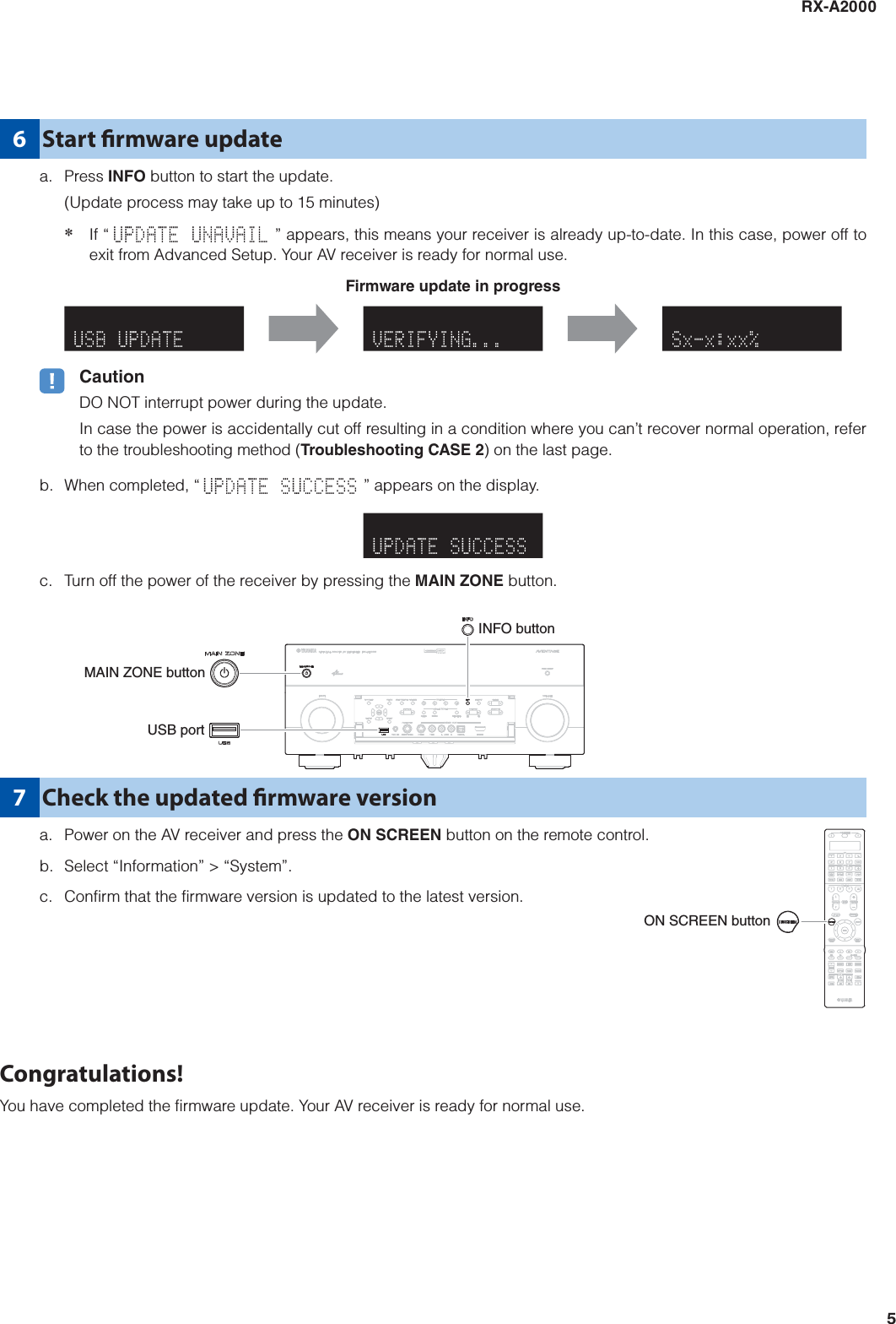 Page 5 of 6 - Yamaha FIRMWARE UPDATING PROCEDURE RX-A2000 Update Version 3.50_Installation_Manual RXA2000 Installation Manual