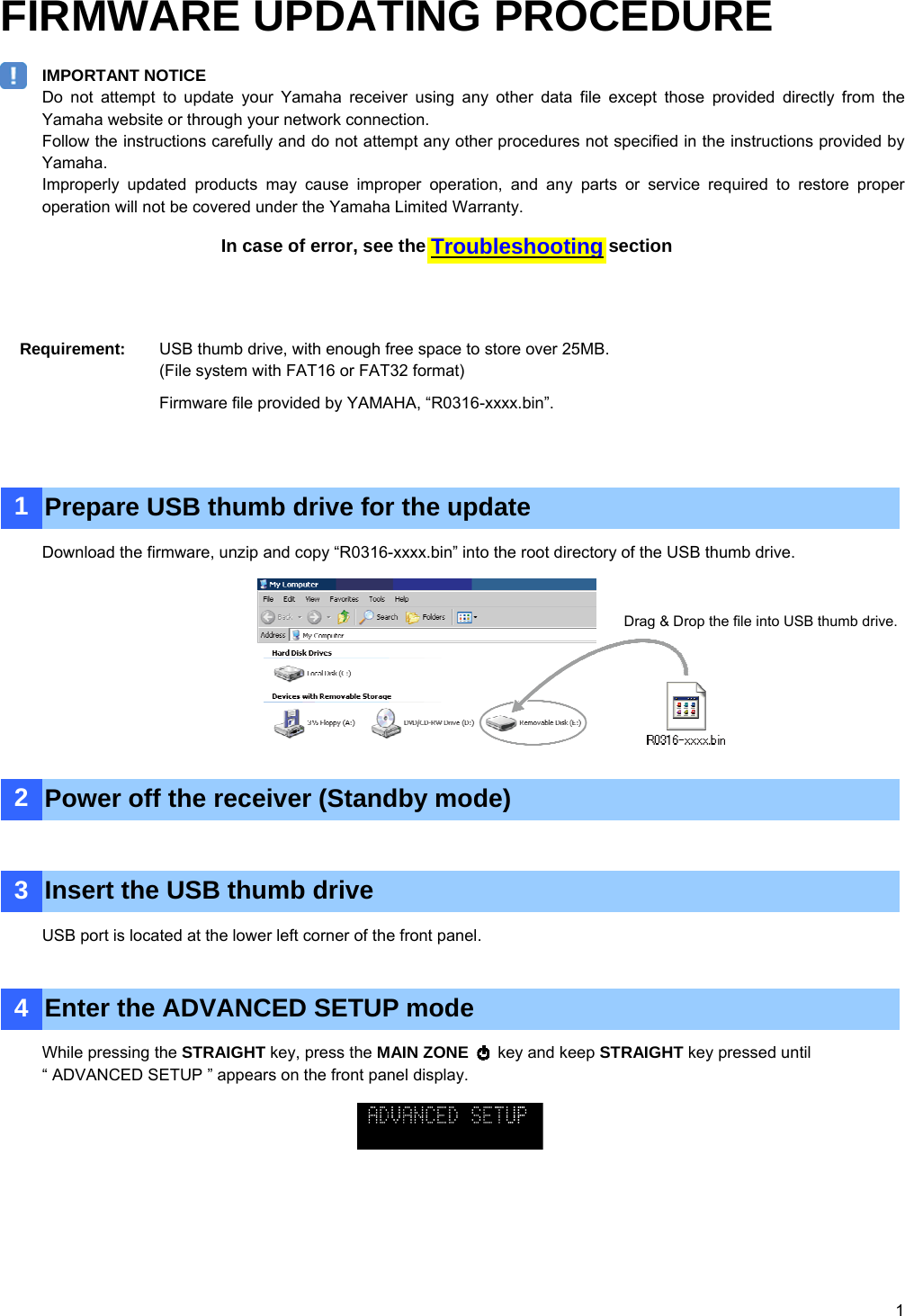 Page 1 of 3 - Yamaha RXA2020_RXA3020_RXV2073_RXV3073 Firmware Update_Installation_Manual RXA2020 A3020 RXV2073 V3073 Update