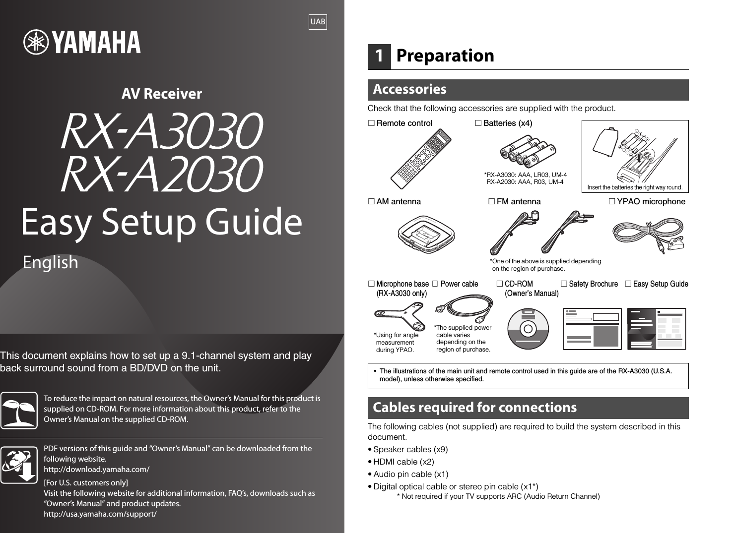 Page 1 of 8 - Yamaha  RX-A3030/A2030 Easy Setup Guide RX-A3030 2030 Esg UAB