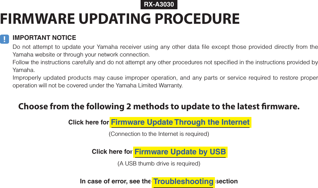 Page 1 of 6 - Yamaha Firmware Update RX-A3030/RX-A2030/RX-V3075/RX-V2075 Version 1.70_Installation_Manual RXA3030