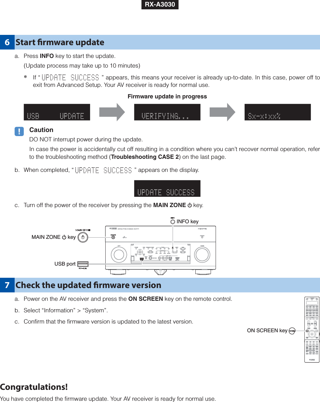 Yamaha Firmware Update RX A3030/RX A2030/RX V3075/RX V2075 Version 1.70