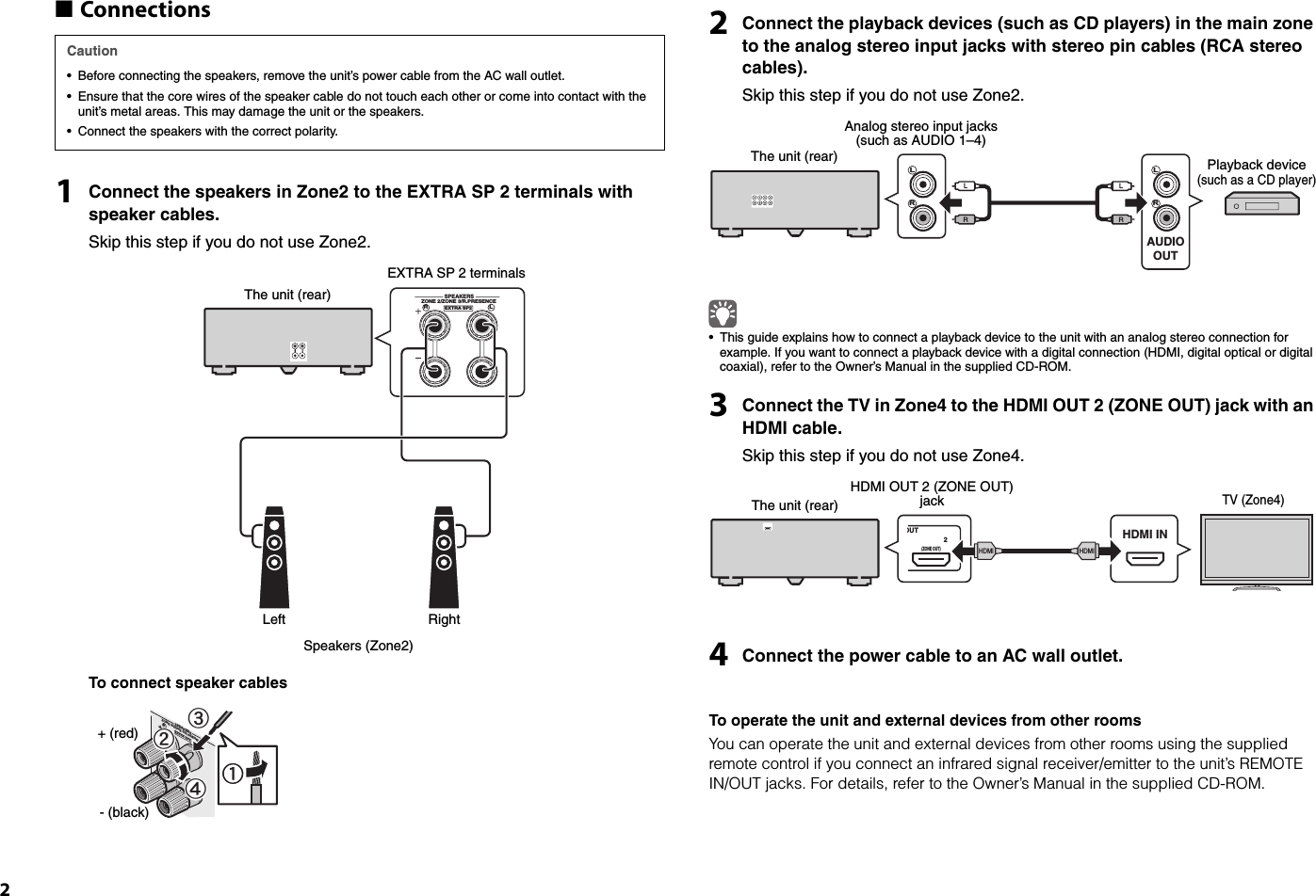 Page 2 of 8 - Yamaha  RX-A3030/RX-A2030 Quick Guide For Multi-zone And Remote Control Functions RX-A3030 RX-A2030 U