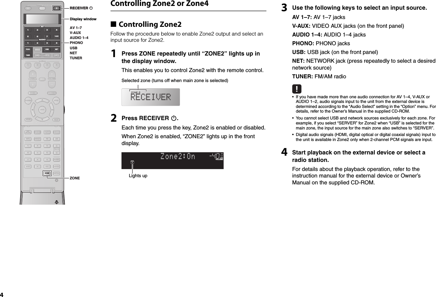 Page 4 of 8 - Yamaha  RX-A3030/RX-A2030 Quick Guide For Multi-zone And Remote Control Functions RX-A3030 RX-A2030 U