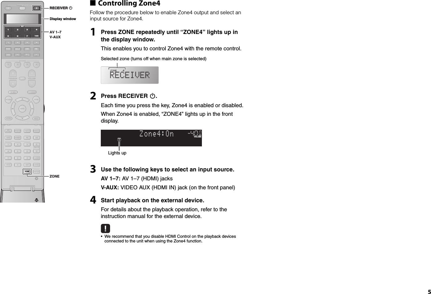 Page 5 of 8 - Yamaha  RX-A3030/RX-A2030 Quick Guide For Multi-zone And Remote Control Functions RX-A3030 RX-A2030 U