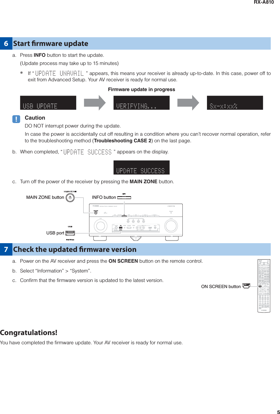 Page 5 of 6 - Yamaha FIRMWARE UPDATING PROCEDURE RX-A810 Update_Installation_Manual RXA810 Installation Manual