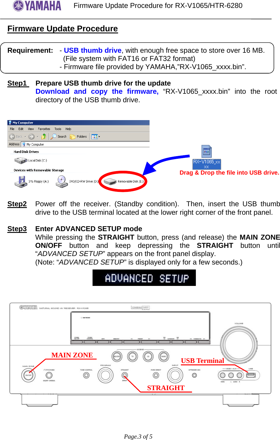 Page 3 of 5 - Yamaha - RXV1065 UserUpdate Instruction__V__rev5 RX-V1065/HTR-6280 Firmware Update Ver. 049.207.027 HTR-6280 Instructions V.049.207.027