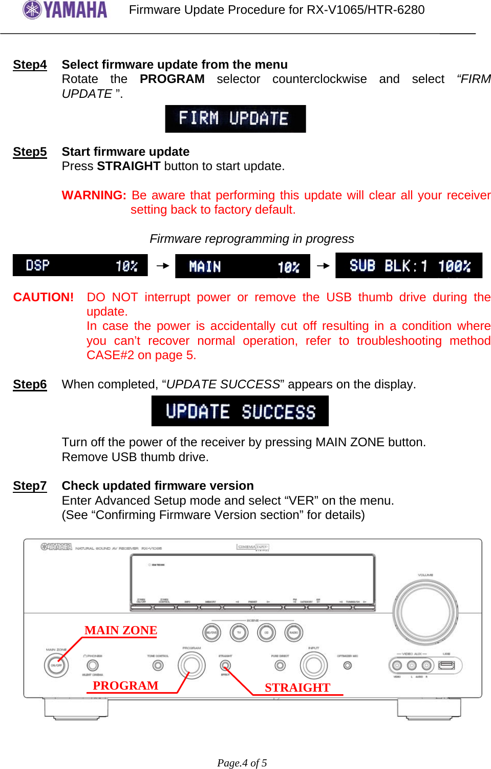 Page 4 of 5 - Yamaha - RXV1065 UserUpdate Instruction__V__rev5 RX-V1065/HTR-6280 Firmware Update Ver. 049.207.027 HTR-6280 Instructions V.049.207.027