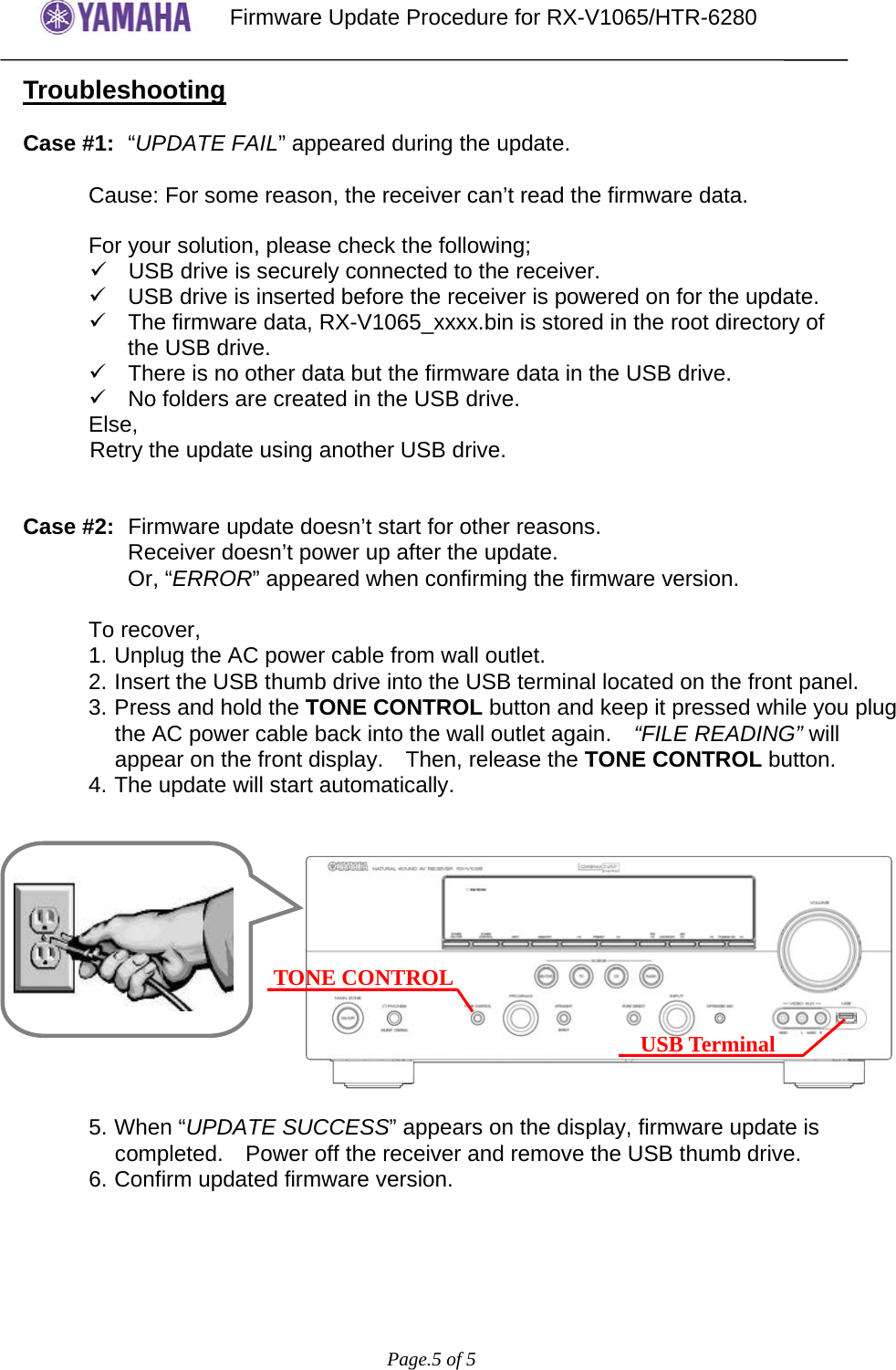 Page 5 of 5 - Yamaha - RXV1065 UserUpdate Instruction__V__rev5 RX-V1065/HTR-6280 Firmware Update Ver. 049.207.027 HTR-6280 Instructions V.049.207.027