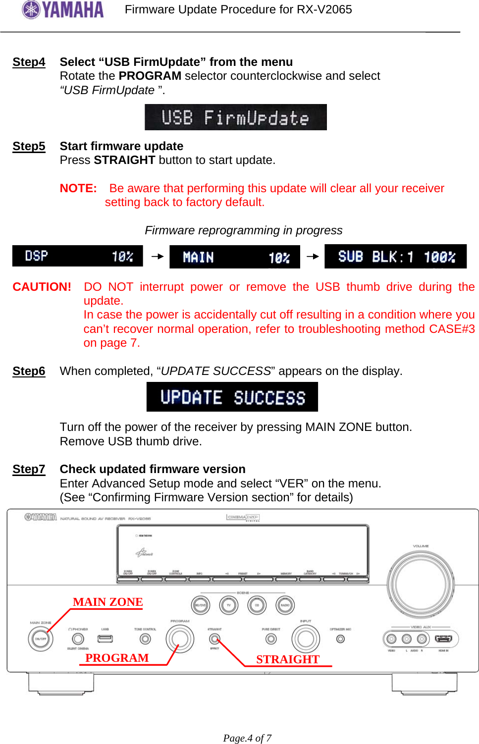 Page 4 of 7 - Yamaha - RXV2065 UserUpdate Instruction__V__rev8 RX-V2065 FIRMWARE UPDATE VERSION 033.103.026 (USA )