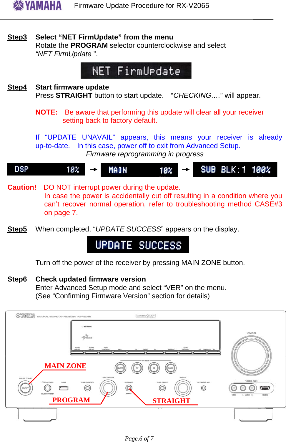 Page 6 of 7 - Yamaha - RXV2065 UserUpdate Instruction__V__rev8 RX-V2065 FIRMWARE UPDATE VERSION 033.103.026 (USA )