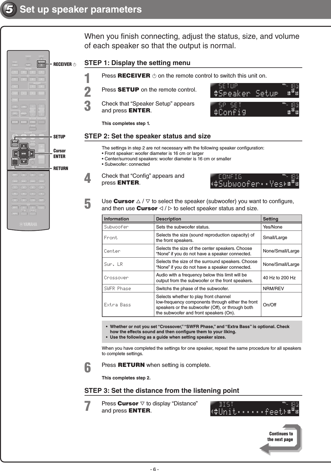 Page 6 of 8 - Yamaha  RX-V371 Quick Reference Guide