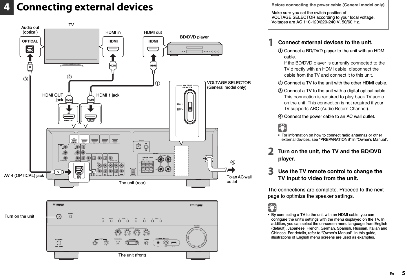 Page 5 of 8 - Yamaha  RX-V375 Easy Setup Guide Esg UAB En