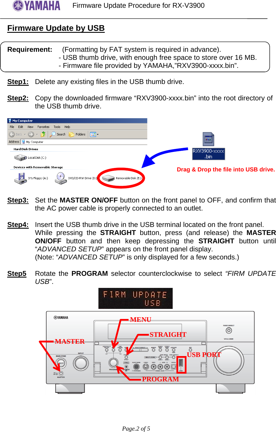 Page 2 of 5 - Yamaha Firmware Update RX-V3900 Version 1.23_Installation_Manual RXV3900