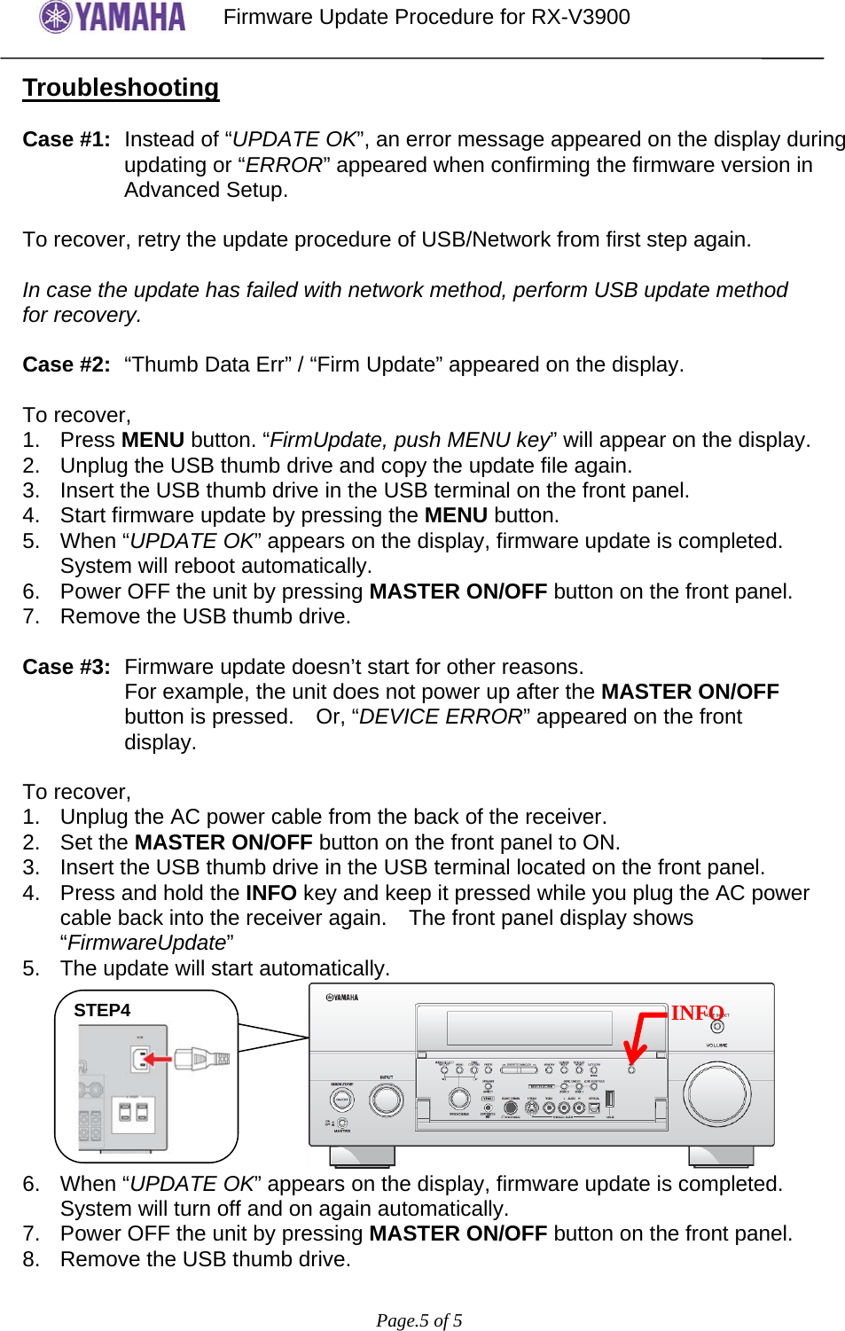 Page 5 of 5 - Yamaha Firmware Update RX-V3900 Version 1.23_Installation_Manual RXV3900