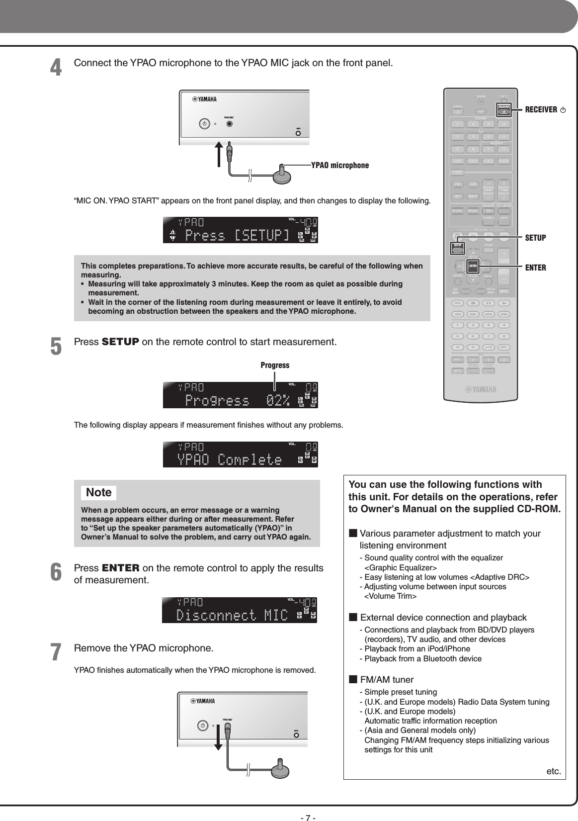 Page 7 of 8 - Yamaha  RX-V467 Quick Reference Guide