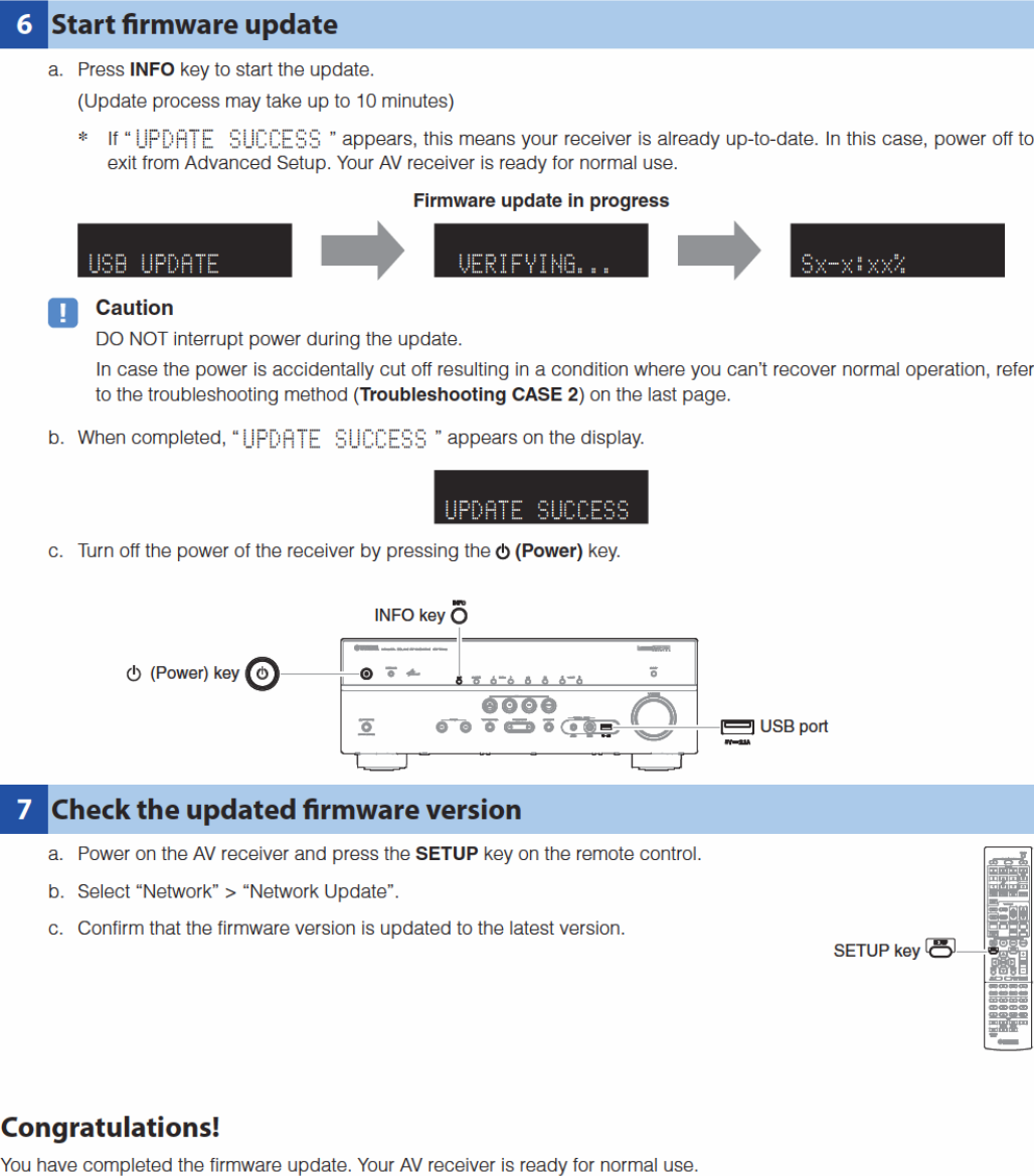 Yamaha RX V475/RX V575/HTR 4066/HTR 5066 Firmware Update Installation