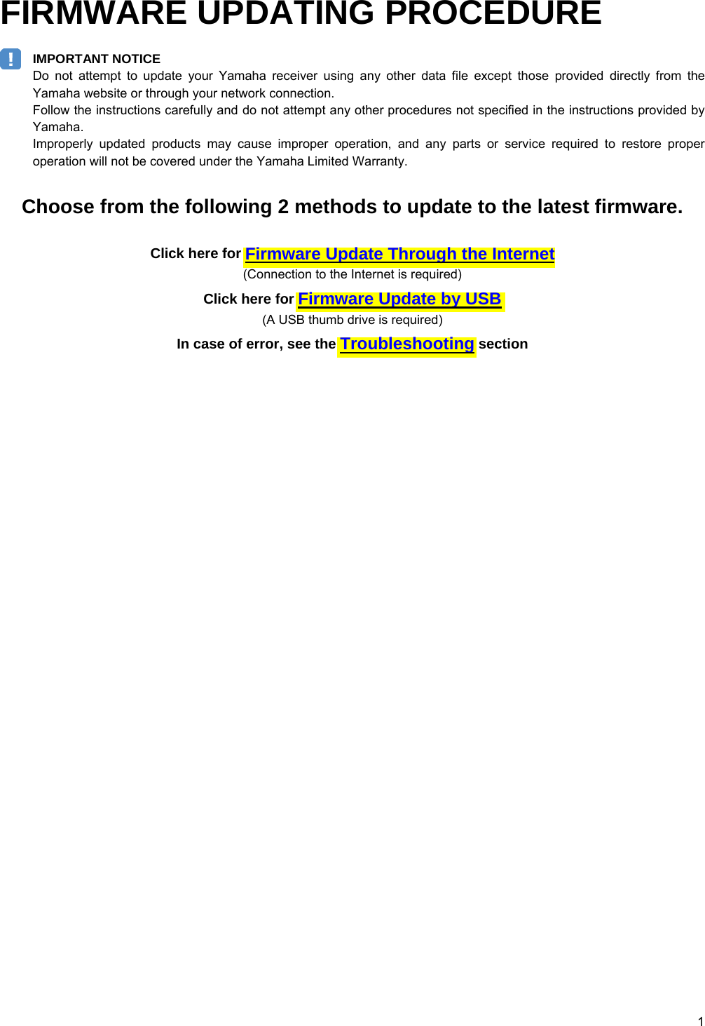 Page 1 of 6 - Yamaha - UPDATE_RXV477_Ex RX-V477 Firmware Update Installation Manual