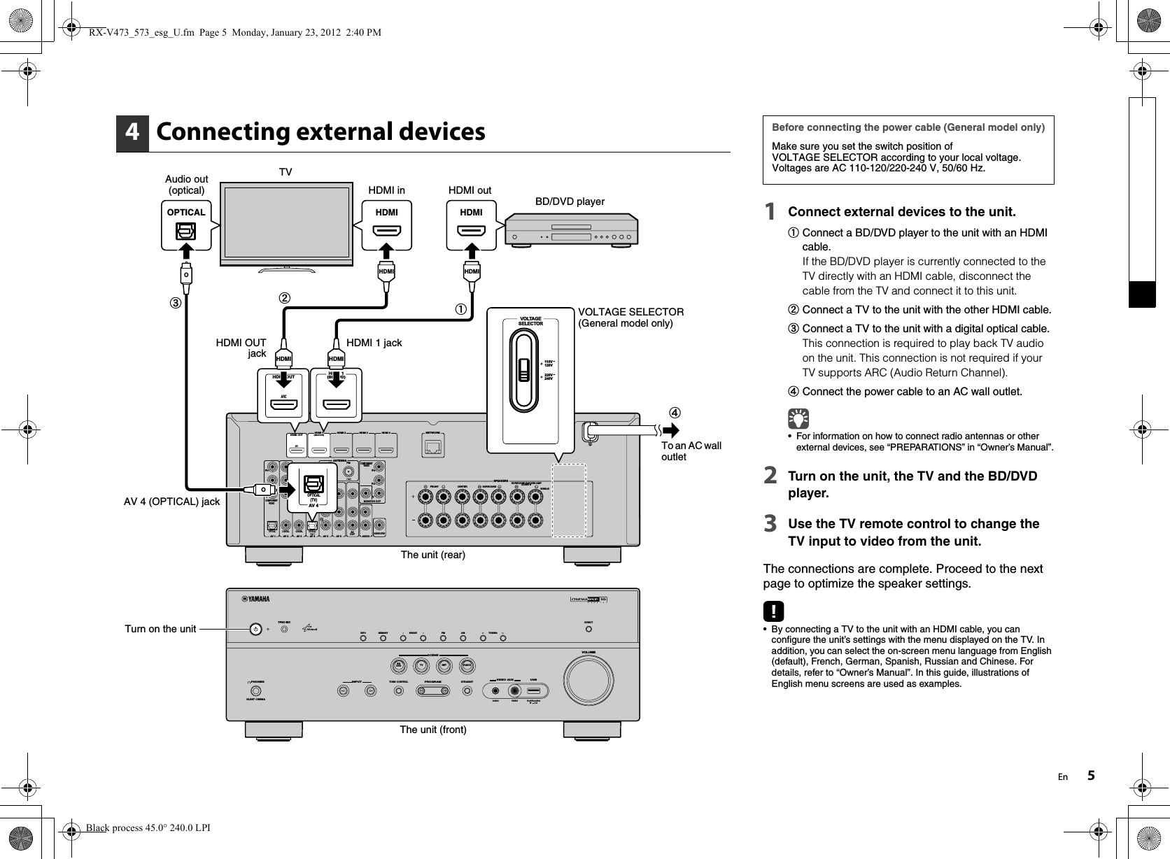 Page 5 of 8 - Yamaha  RX-V573 Easy Setup Guide