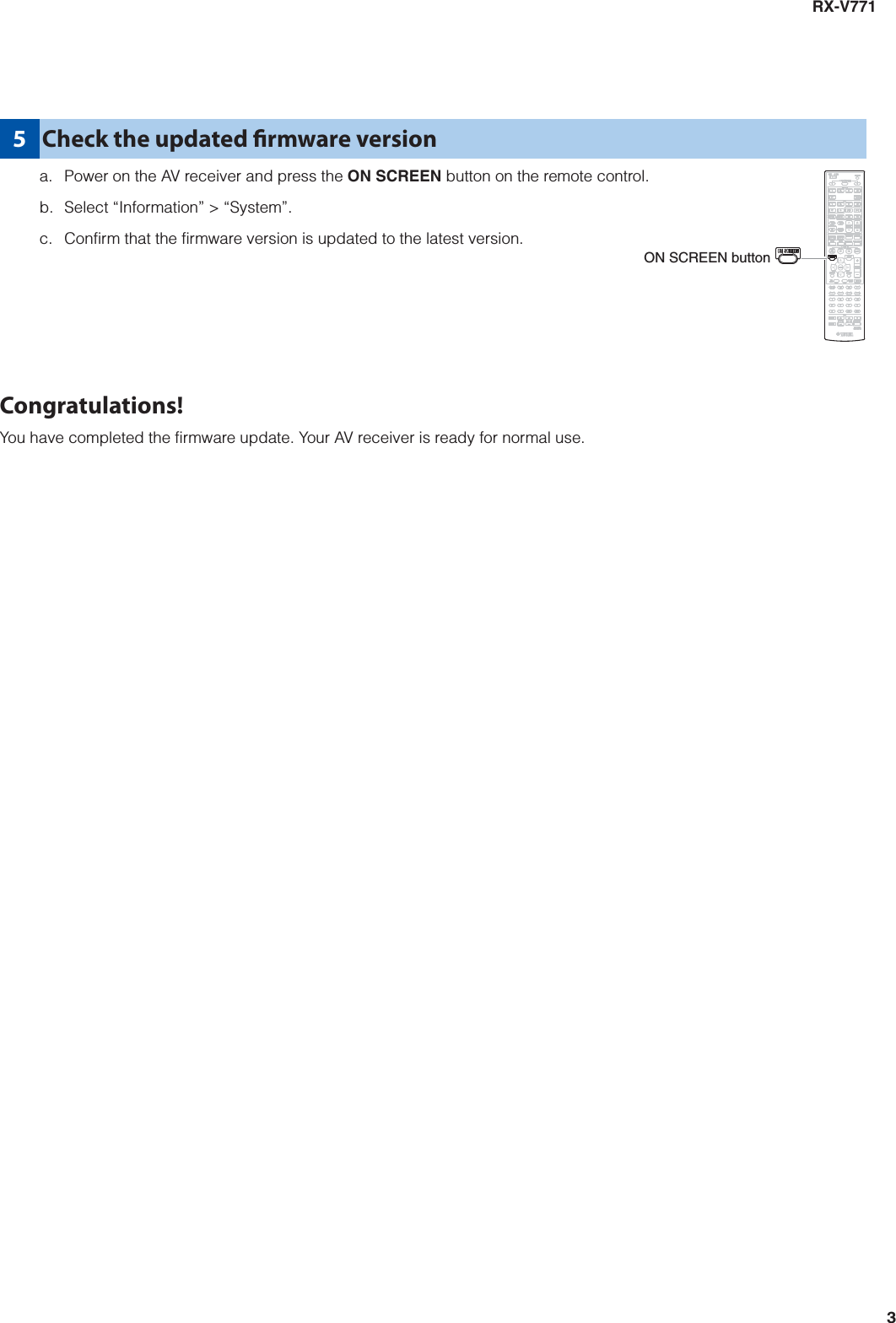 Page 3 of 6 - Yamaha FIRMWARE UPDATING PROCEDURE RX-V771 Update_Installation_Manual RXV771 Installation Manual