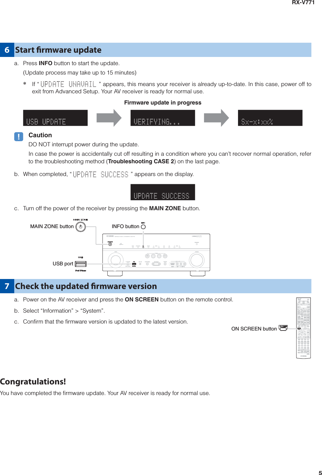 Page 5 of 6 - Yamaha FIRMWARE UPDATING PROCEDURE RX-V771 Update_Installation_Manual RXV771 Installation Manual