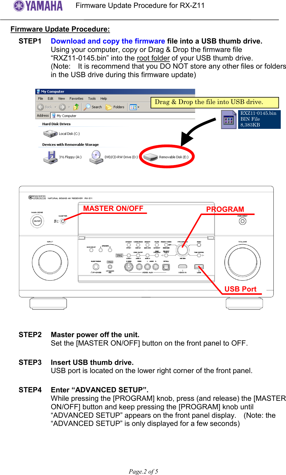 Yamaha User Firmware Update Procedure RX Z11 N0145 (USA ) RXZ11