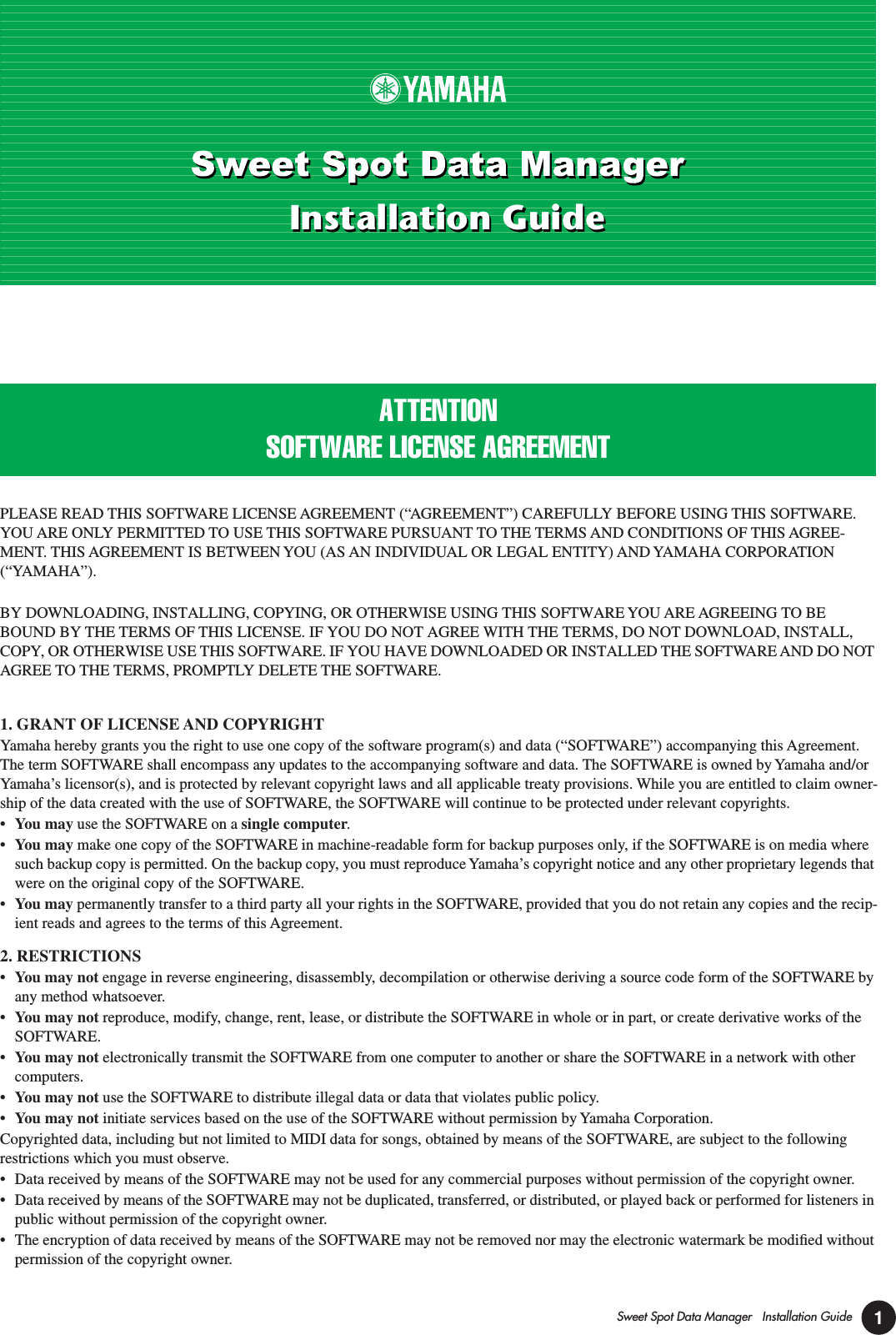 Page 1 of 7 - Yamaha Sweet Spot Data Manager Installation Guide SSDM En Ig C0